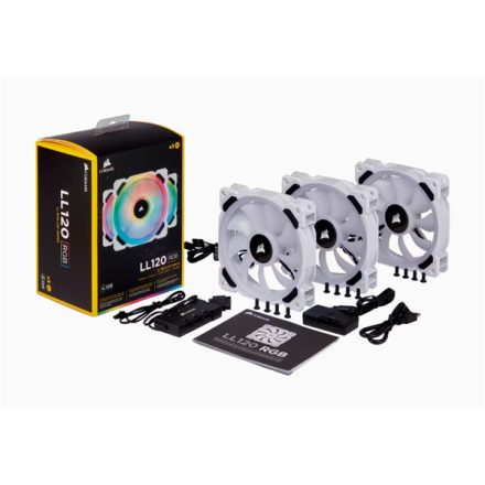 CORSAIR Rendszerhűtő Ventilátor, LL120 RGB + Lighting Node PRO Kontroller + HUB, 12cm, fehér, 3db/csomag